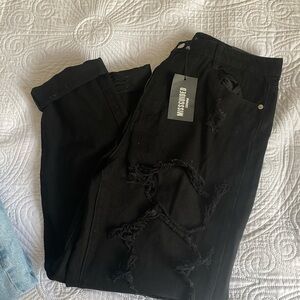 Missguided Black Ripped Boyfriend Jeans